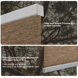 Tonature Custom Size Free-Stop Shades with Valance, Natural Woven Cordless Blinds, Light Filtering Roller Shades for Home, Room Darkening Roller Window Shades, Door Blinds for Windows (Brown)