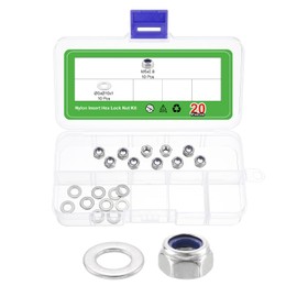 sourcing map 20Pcs M5 x 0.8 Nylon Insert Hex Lock Nut Kit, 304 Stainless Steel Lock Nuts with M5x10x1mm Flat Washers Self Tight Hex Lock Nuts, Silver&Blue