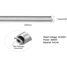 Boxonly 2pcs Heater Wire Heating Element Coil 220V 3000W FeCrAL Resistance Kiln Furnace Electric Heating Wire 7.2mmx694mm