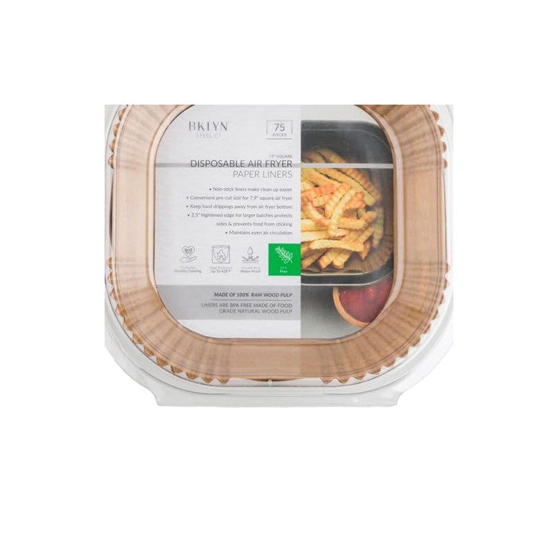 Core Kitchen Natural Brown 7.9 Inch Square Air Fryer Liners,