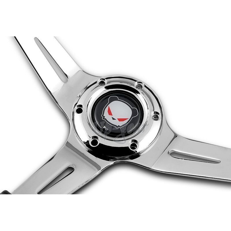 Up_Gear_Performance Universal 350MM 6-Hole Class Dark Wood Grip Chrome 3-Spoke