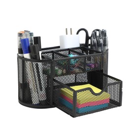 RMIVEGLIA Desk Organiser Drawers - Pen Organiser in Black with Drawer and Pen Cup, Ideal for Office Organiser Desk, Space Saving and Tidy