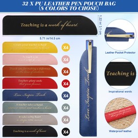 Mooliwe 32 Sets Teacher Appreciation Gifts Bulk Teacher Appreciation Pens with Inspirational Quotes Words and PU Leather Pouch Bag Thank You Gifts for Welcome Back to School Office Supplies