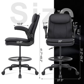 Misolant Tall Office Chair, Drafting Chair for Standing Desk, High Desk Chair with Adjustable Height and Flip-up Arm, Leather Office Drafting Chair, High Office Chair for Counter Height Desk