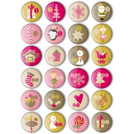 24 Advent Calendar Number Buttons XMAS-3 (Diameter 25 mm) for Crafts DIY Christmas Calendars, Made in Germany