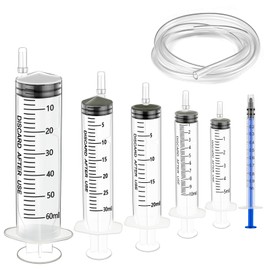 Pack of 6 Syringes 1 ml 5 ml 10 ml 20 ml 30 ml 60 ml Syringe with Hose Reusable Syringes Feeding Syringes for Scientific Laboratories Animal Feeding Plant Watering