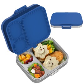 VITONIS Edelstahl Brotdose Kinder,Metal Bento Lunch Box Kinder Auslaufsicher Brotdose Kids mit 3 Fächern und Dichtring,Lunch Box Geeignet für und Erwachsene, Robust und tragbar