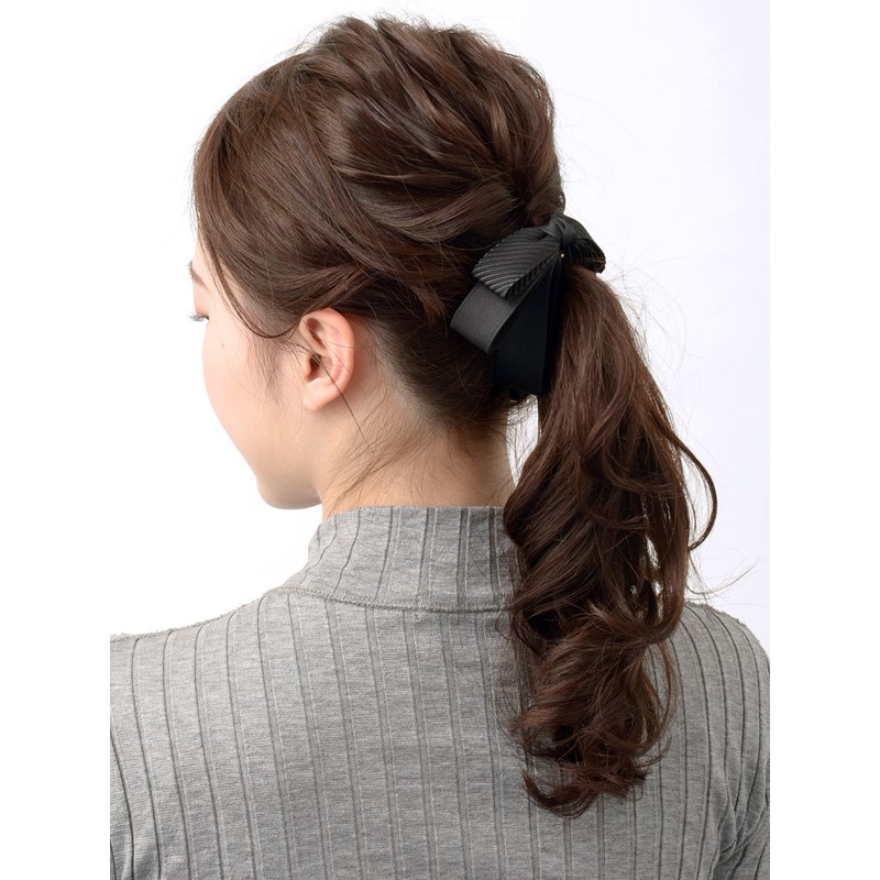 VINGTAINE H-935-BK Ribbon, Banana Clip, Satin, Thin, Medium, Hair Clip,