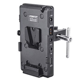 Fomito V-Lock V Mount Battery Adapter Plate with Super Clamp for Lighting Stand,Tripod, Support Rod, with D-TAP/DC/USB Power Output for Camcorder, DSLR Camera, LED Video Light, Monitor, Microphone