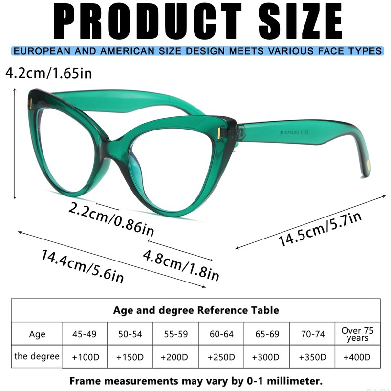 Viseng Womens Oversized Cateye Reading Glasses Blue Light Computer Glasses