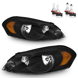 ROADEAL Headlights W/Bulbs for 2006-2013 Chevy Impala, 2006-2007 Chevy Monte Carlo, 2014-2016 Impala Limited Halogen Headlamp Replacement Driver & Passenger Side