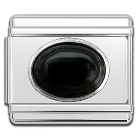 Italian Charm Bracelet Charms, Semiprecious Stone Charms, 9mm Stainless Steel Links Bracelets Jewelry for Women (Black Onyx Oval)