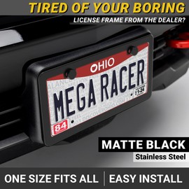 Premium Slim Matte Black License Plate Frames – 2 Pack, Rust-Free Stainless Steel & Rattle-Free, Street Legal, Universal with Screw Caps Cover, Thin Metal Front & Rear Car Tag Holders for Men & Women