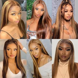 Honey Blonde Highlight Bundles Human Hair P2730 Straight Bundles Ombre Light Brown Bundle 16 16 16 Inch Brazilian Remy Hair Extensions Healthy and Soft