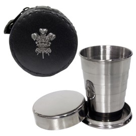 Knight 2oz Collapsible Drinking Cup with Leather Welsh Feathers Case