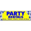 Party Rentals Vinyl Banner 10 Feet Wide by 3 Feet