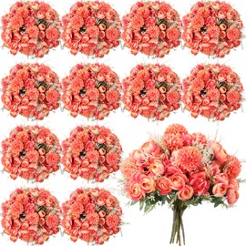 Tigeen 12 Bundles Peonies Artificial Flowers Faux Roses Silk Flowers Hydrangea Artificial Bouquet for Wedding Table Centerpiece Floral Vase Home Office Bridal Decor (Watermelon Red)