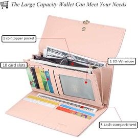 FT FUNTOR Women's Purse, PU Leather Women's Purse Large Capacity RFID Protection Purse Women's Leaf Pendant Coin Zip Women's Wallet with Multi Card Slots, l-rice apricot, rfid wallet