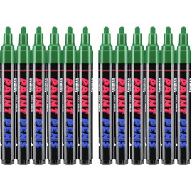 Craiiby Green Paint Pens Paint Markers - 12 Pack Permanent Quick Dry Waterproof Marker Pens for Rocks Wood Fabric Plastic Canvas Glass Mugs Metal Tire Stone