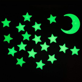 24 Magical 3D Glow in The Dark Moon and Stars Shapes, Luminous Fluorescent Stickers, DIY Wall Ceiling Decal Murals for Sensory Nursery Baby Kids Bedroom, Living Room Decoration