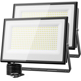 Olafus 2 Pack 300W LED Flood Light Outdoor, Super Bright Outside Floodlights with Plug, IP66 Waterproof 6500K Daylight White Exterior Security Light for Yard Stadium Lawn Barn