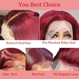 PANDA ANGEL Straight Lace Front Wigs Human Hair 99J Burgundy 13x4 Lace Frontal Wigs Wear and Go Glueless Wine Red Wig Hd Transparent Lace Front Wigs Burgundy Human Hair Wigs for Women 34 Inch