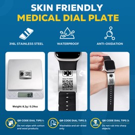 Theluckytag Medical Alert ID Tag for Watch Band Engraved QR Code Watch Safety Plate, Fitness Runners ID tag for Sport Smartwatch - More Space Custom Emergency Medical Info-Without Watchband