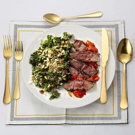 A · HOUSEWARE Gold Silverware Set 12 Stainless Steel Flatware Set 60 Piece Spoon Fork Knives Round Wide Handle Proper Weight Dishwasher Safe Gatherings Festival Parties…