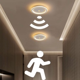 Modern LED Ceiling Light With Motion Sensor, Movement Sensor Ceiling Lamp Ultra thin Small Round Design Light for Entrance Hallway Aisle Stair Office Kitchen, Warm White LED Energy Saving 20W (White)