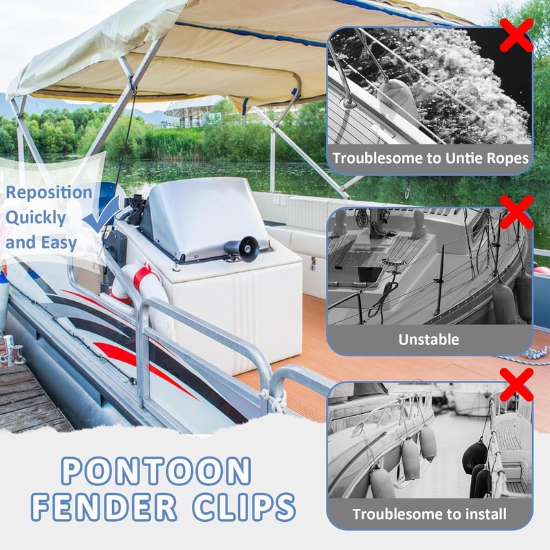 Pontoon Fender Clips for Square Rails, Mental Pontoon Boat Bumpers