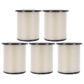 5 Pack 1-Layer Cartridge Filter Replacement Parts # 72947 Compatible with RIDGID VF4000, 5-20 Gal & 6-9 Gal Husky Wet Dry Vacuums, Washable & Reusable