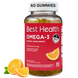 Best Health Omega-3 Gummies with 500mg of Omega-3 per Serving, Made from Algae, Natural Orange Flavor & Other Natural Flavors (60ct)