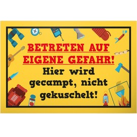 DankeDir! Hier wird gecamped - Sign 30 x 20 cm - Funny Camping Decoration - Saying Sign for Camping Fans - Gift Idea for Campers - Funny Saying Wall Decoration Door Sign for Motorhome & Caravan