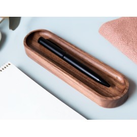Timber Box Design Walnut Wood Pen Tray, Minimalist Oval Wooden Pencil Holder, Office Desk Organizer, Writing Instrument Rest, Work Student Teacher Gift