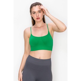 Kurve Women's Sports Bra Cami - Seamless Built-in Shelf Padded Camisole Workout Tank Top Removable Pads UPF 50+ Made in USA, Green B, Medium/Large