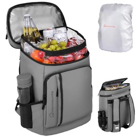 WARMOUNTS Insulated Waterproof Cooler Backpack 36 Cans, Soft Sided Ice Chest Cooler w/Leak Proof Liner, 5-Layer Insulation Portable Lunch Backpack for Camping, Beach, Fishing, Picnic, Travel (Gray)
