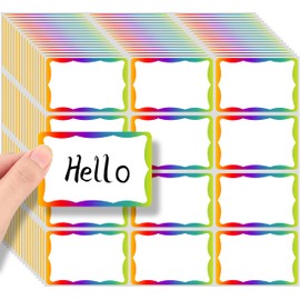 Colorful Name Tag Labels Stickers, 360 Plain Label Gift for Presents, 3 x 2 inch Name Stickers, Colorful Border Name Tags for Office, School, Home, Events, and Parties