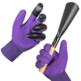 zoeteoz Purple Women's Gardening Gloves Set, Polyester Breathable, Protective Latex Coated Working Gloves with Removable Claw and Small Trowel