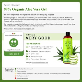 Seven Minerals Seven Minerals, Travel Size Organic Aloe Vera Gel from freshly cut 100% Pure Aloe - 2 Fl Oz - HighestQuality, Texas grown, Vegan, Unscented - For Face, Skin, Hair, Sunburn relief (2 Fl Oz)