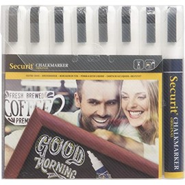 Securit Original Large Chalk Marker Pen Blister Pack, 2-6mm Nib Pack of 8 - White, Liquid Chalk Pens, Whiteboard Markers, Chalk Pens for Blackboard, White Erasable Pens