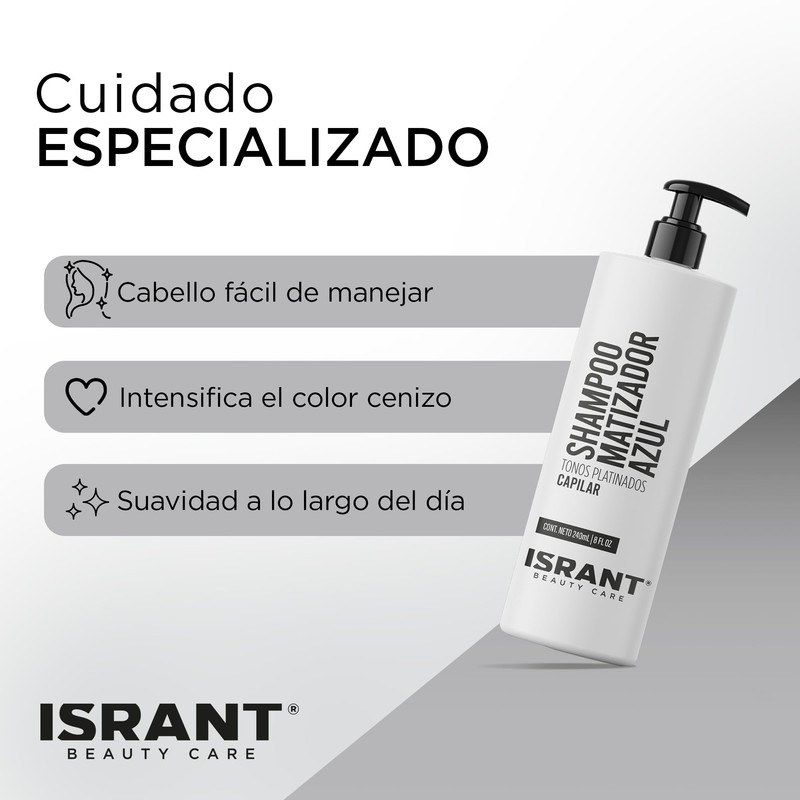 ISRANT | Shampoo Matizador Azul para Cabello Cobrizo | Intensifica