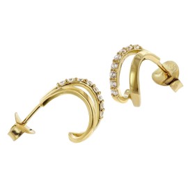 trendor 15583 Women's Earrings 925 Silver Gold-Plated Half Hoop Earrings with Zirconia Fashionable Earrings for Women, Elegant Gift Idea for Women, Sterling Silver, Cubic Zirconia