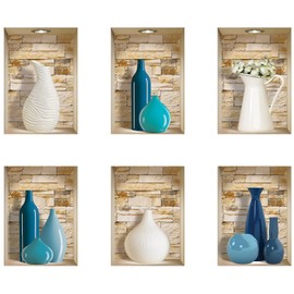 The Nisha 6 PC Pack Art Magic Pictures Peel and Stick 3D Vinyl Removable Wall Sticker Decals DIY Sticky Backsplash (Lighting Spots), Stones Blue and White 6010