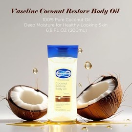 Vaseline Coconut Restore Body Oil, 200ml – Helps to Soften and Moisturize for Healthy Looking Skin – With 100% Pure Coconut Oil – Hydrating Body Gel Oil