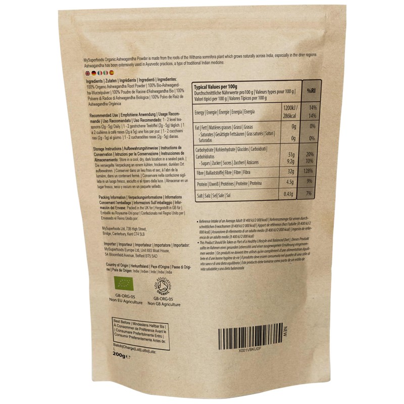 MySuperfoods Organic Ashwagandha Powder 200g, Rich Source of Vitamin B6