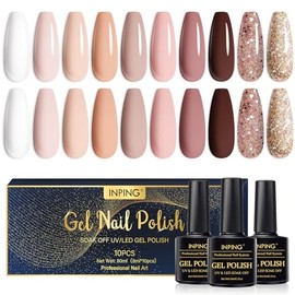 INPING UV Nagellack Set - 10 Farben Nude Glitzer Wei√ü Dunkelbraun Gel, Soak-Off UV Shellac f√ºr Anf√§nger DIY Nailart zu Hause, 8ml