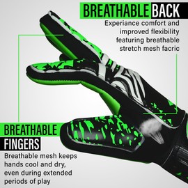 SAWANS Goalkeeper Gloves for Kids Boys Football Youth Soccer Goal Keeping Goalie Protection Double Wrist Finger Support Grip Padded Palm Anti Slip (Black Green, Size 4 suitable for 5 to 8 year old)