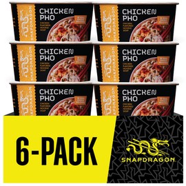 Snapdragon Chicken Pho Instant Noodle Bowl Six Pack, Rich Chicken Flavored Broth with Rice Noodles, Gluten Free, No Artificial Flavors, 6 2.1oz Bowls