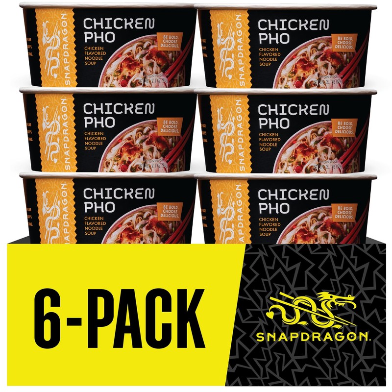 Snapdragon Chicken Pho Instant Noodle Bowl Six Pack, Rich Chicken