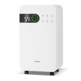COSTWAY 2500 Sq. Ft Dehumidifier for Basement, 32 Pints Home Dehumidifier with Sleep Mode, 24H Timer, 3-Color LED Indicator Light & Child Safety Lock, Portable Quiet Dehumidifier with Drain Hose